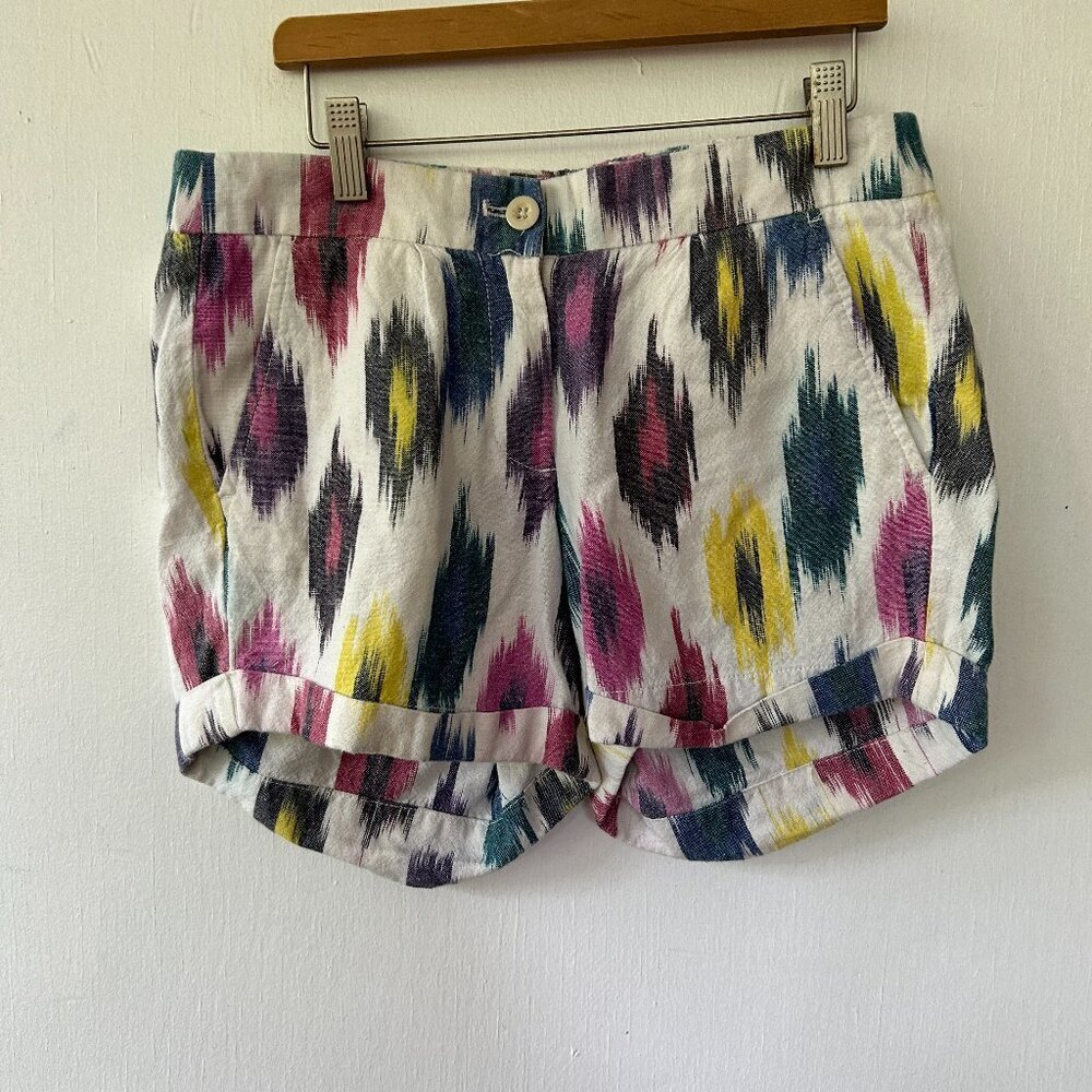 J. Crew Linen Blend Shorts‎ Womens 4 Colorful Pockets Rolled Hem Pockets Preppy